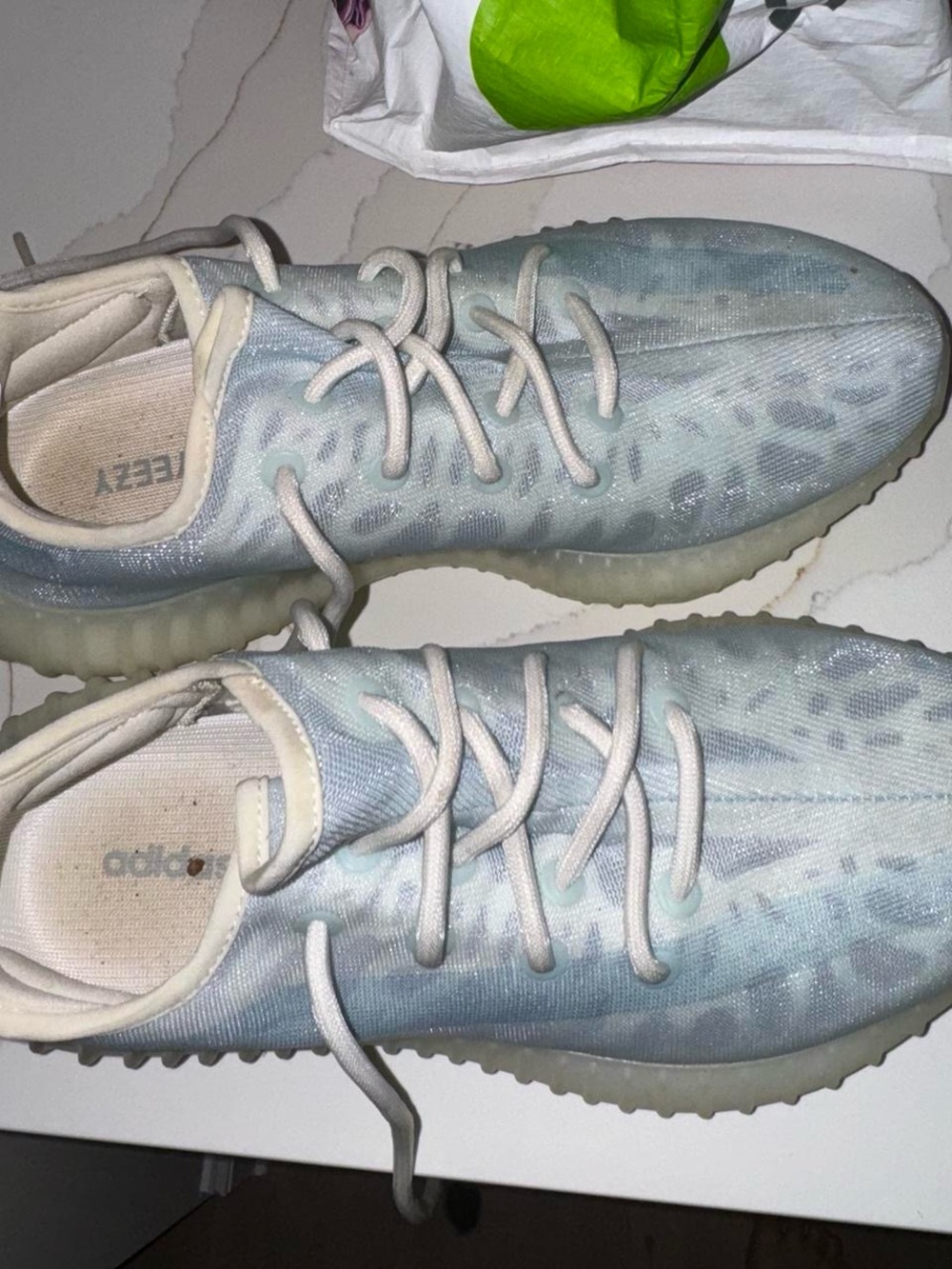 Yeezy Knit Low-Top Sneakers in Pale Blue and Cream
